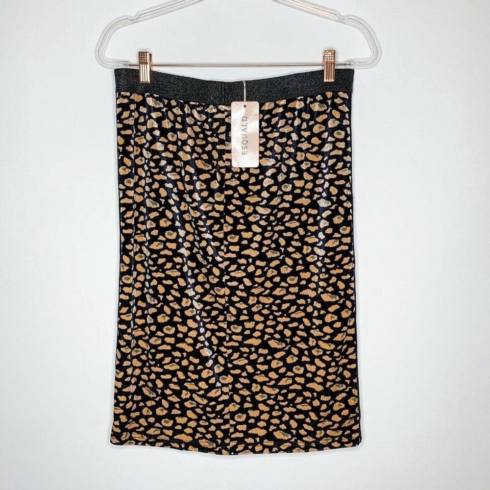 ESQUALO Skirt Women 10 Animal Leopard Print Crushed Velvet Tuxedo Stripe NWT - Picture 4 of 7